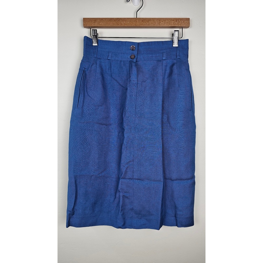 VTG Harve Benard Skirt Women 6 Blue Pencil Knee Length Linen Blend High Waist